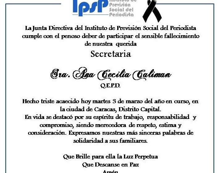  El IPSP lamenta el fallecimiento de su secretaria Cecilia Calimán